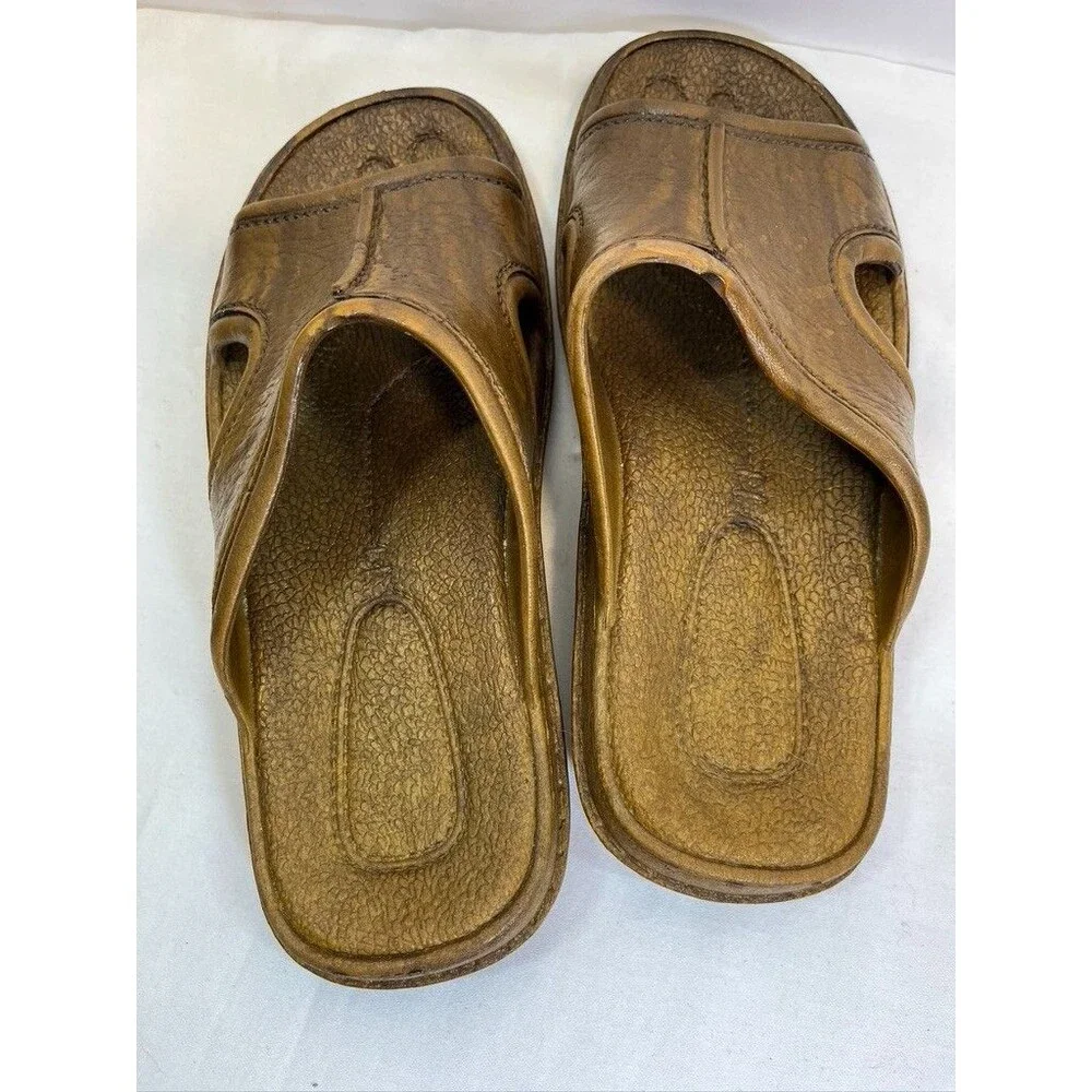 PAli HAWAII WOMENS RUBBER SLIP ON BROWN SANDALS SZ 8 39